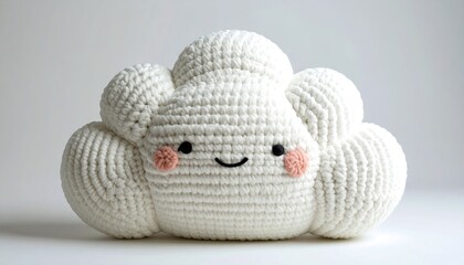 Cute and Adorable White Cloud Plush Toy with Smiling Face and Blush Cheeks