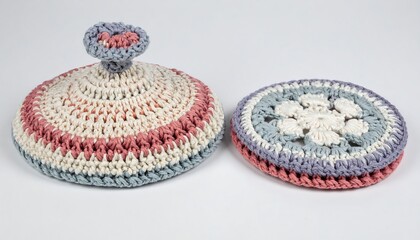 Colorful Handcrafted Crochet Coasters with Floral Design and Unique Button Top for Home Decor