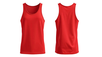 Red tank top in front and back view, mockup isolated on transparent background