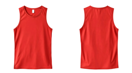 Red tank top in front and back view, mockup isolated on transparent background