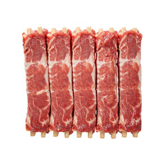 Obraz premium Raw Ribs on Sticks Preparation Meat Cuts Photography Culinary Raw Food Delicious Food Recipe on transparent background