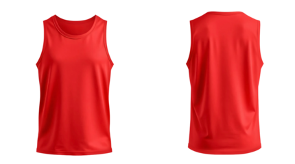 Red tank top in front and back view, mockup isolated on transparent background