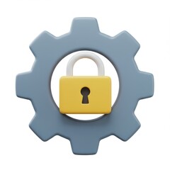 3d gear with padlock icon security concept isolated on white background