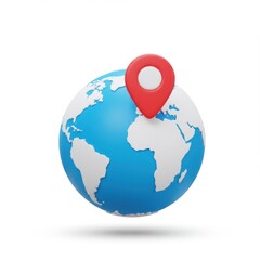 3d globe with location pin isolated on white background