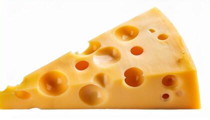 triangular wedge of swiss cheese with holes isolated on transparent cutout background