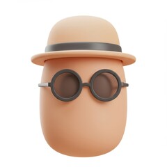 3d character with bowler hat and round glasses isolated on white background