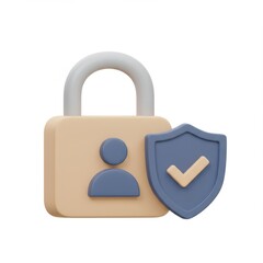 3d user security lock with shield icon isolated on white background