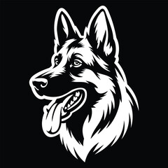 Fototapeta premium German Shepherd Dog Head Silhouette Vector in Black and White