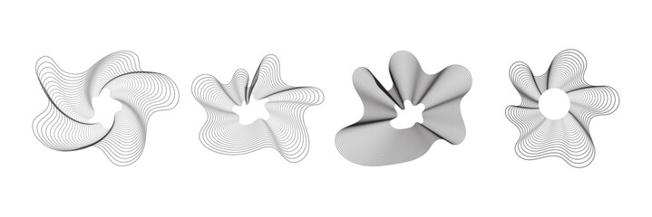 Abstract optical illusion spiral line pattern. Abstract black and white optical illusion spiral made of curved lines forming a wavy organic shape. Sound Wave Pattern. Music Pulse Effect.