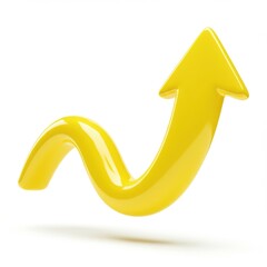 3d yellow curve arrow pointing upwards isolated on white background