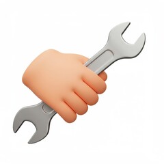 3d cartoon hand holding a wrench isolated on white background