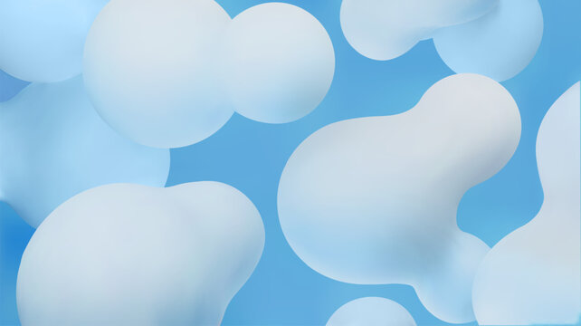 Blue liquid blobs set. Abstract colored spheres in flight. Organic liquid shapes flying.. Flowing morphing water molecular particles design Vector 3d illustration