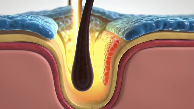 Microscopic View of Laser Hair Removal Process on Skin Layers Undergoing Cosmetic Treatment Animation