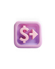 Dollar symbol with right arrow, pink purple 3D icon, finance