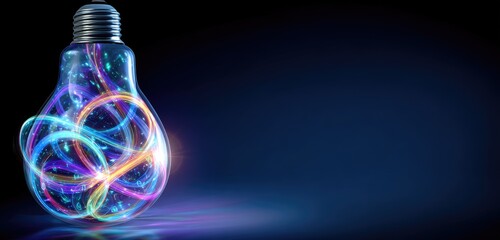 Glowing lightbulb, vibrant colors, abstract design