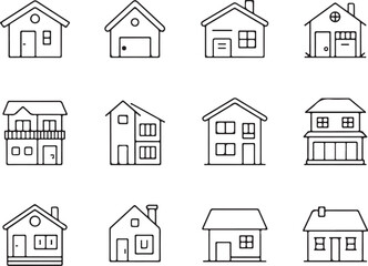 House and building icon sets: vector illustrations of urban architecture with various design elements