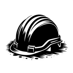 Black and White Vector Silhouette of a Construction Helmet on Ground