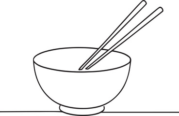 Asian Food Bowl and Chopsticks Line Drawing for Culinary and Restaurant Concepts