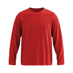 Plain classic red long sleeve round neck t-shirt 3D mockup presenting a stylish front view for apparel design on white background