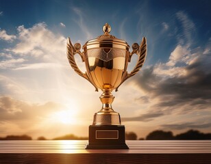 summer championship trophy concept trophy shining under sunlight with a dramatic sky backdrop