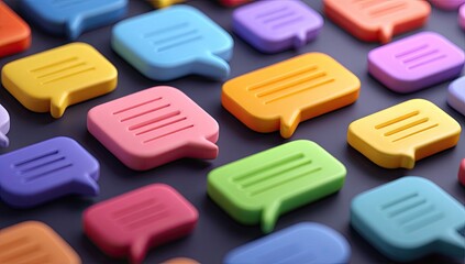 Colorful chat bubbles arranged on a dark surface