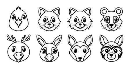Fototapeta premium Diverse animal faces cartoon icons bird
