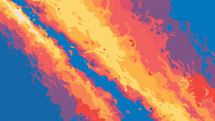Abstract diagonal streaks of yellow orange red and purple against a blue background in a painterly style