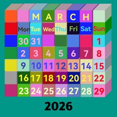 social media concept. 2026 calendar . colorful 3d cube . Vector illustration