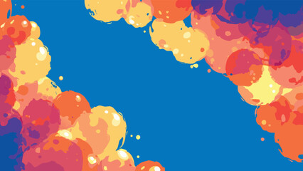 Abstract arrangement of colorful spheres on a blue background creating a dynamic visual effect with depth