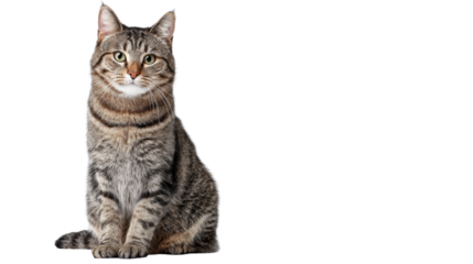 A charming tabby cat sitting gracefully in a relaxed pose.