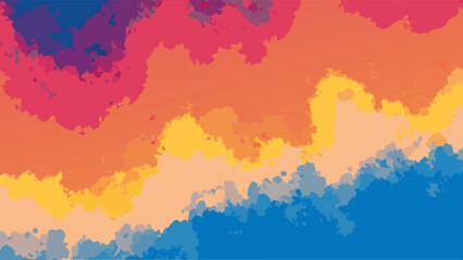 Colorful abstract painting featuring blended hues of pink orange yellow and blue in a cloud like pattern