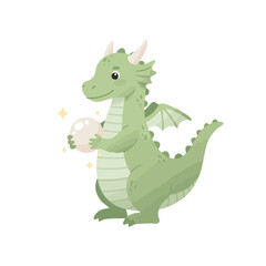 Dragon Holding Pearl in Claw Flat Style Vector Isolated