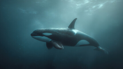 Naklejka premium Orca whale underwater ocean wildlife killer whale marine animal sea life nature