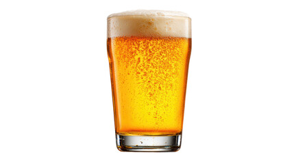 Chilled beer in a glass with frothy head on a white isolated background.