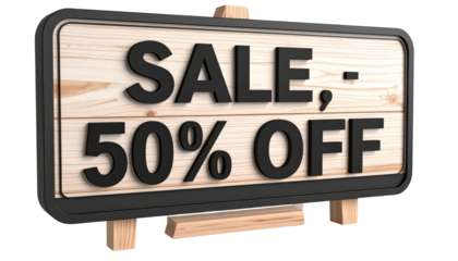 sale 50% off board,banner,label,icon isolated on transparent png editing element for shops and cafes 