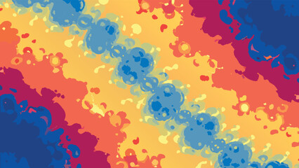 Abstract diagonal pattern with blue floral shapes and a blend of warm colors creating a vibrant design
