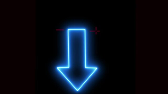 glow straight animated arrow pointing to the down on black background. Right-Pointing Arrow Animation