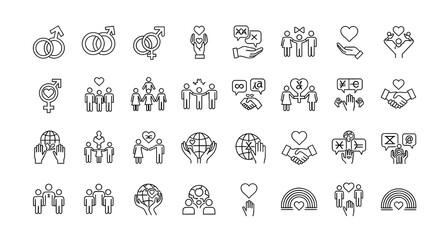 Relationship and Connection Line Icon Set | Social Engagement and Networking Icons for Websites, Apps, and UI Design