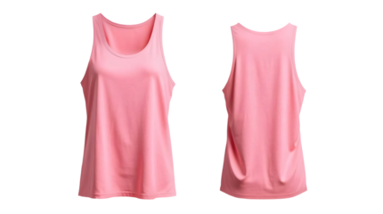 Pink tank top in front and back view, mockup isolated on transparent background