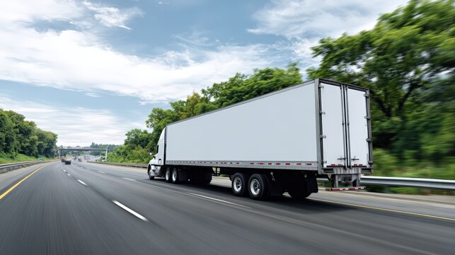 Dynamic shot of a truck speeding on a scenic highway