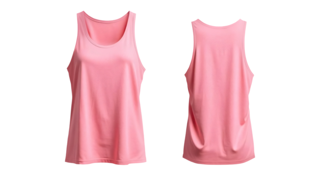 Pink tank top in front and back view, mockup isolated on transparent background