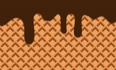 Chocolate Cream Melted on Wafer Background. 