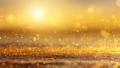 Obraz premium Golden sunset glow with shimmering particles
