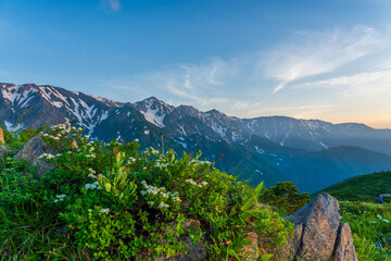 朝の八方山と八方池風景