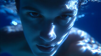 Intense electric lighting illuminates a man's face with a focused expression.