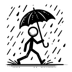 Stickman Walking with Umbrella Line Art SVG Illustration © bijay