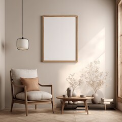 Beige minimalist living room corner