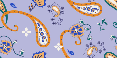Seamless stylized paisley folk floral pattern for fabric and wallpaper