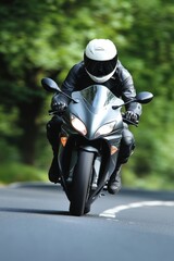 Motorcyclist CloseUp on the Road in Summer