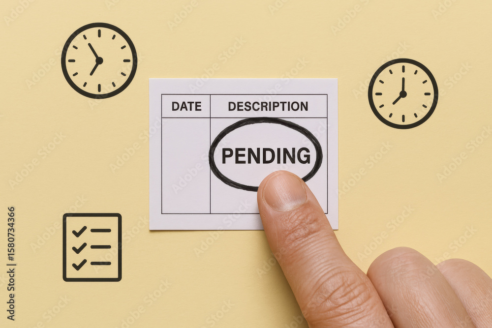 Poster a highlighting a pending status on a checklist symbolizes decision-making and time management in bus